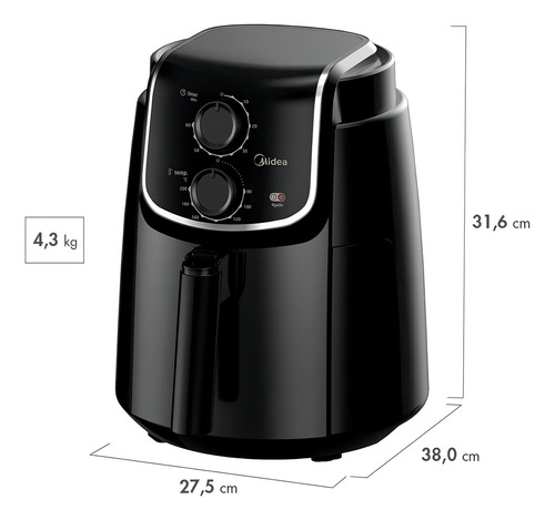 Fritadeira Airfryer 4l Gourmetfry Cor Preta Midea Cor Preto Preto