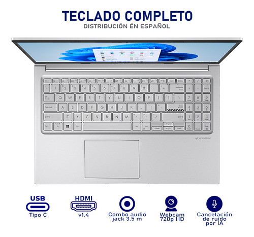 Laptop Asus Vivobook 15 Core I3 1215u 8gb 512gb Ssd Open Box Plateado