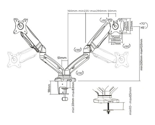 Rack Soporte Escritorio Para Monitor 13 A 32 PuLG Ajustable
