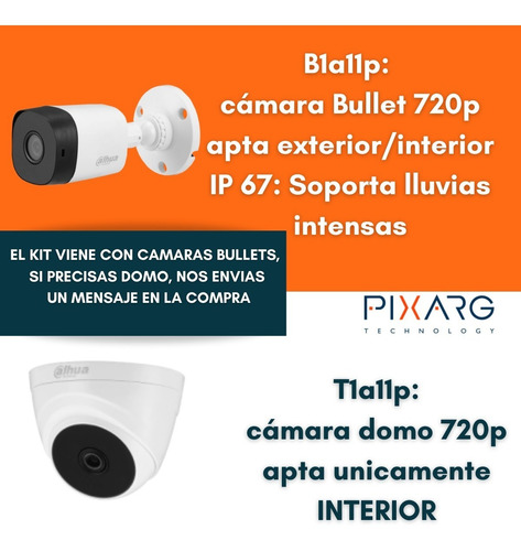 Kit 4 Camaras Seguridad Dahua Exterior Hd Dvr 8 Canales P2p