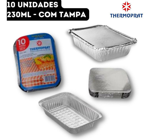 10un Bandeja Marmitinha 230ml Alumínio Retangular Com Tampa