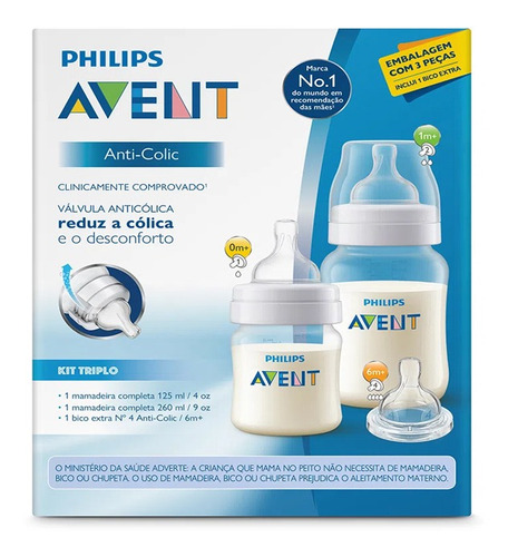Imagem 2 de 3 de Kit Mamadeira Anticolica 125/260ml E Bico 4 Avent Scd809/16