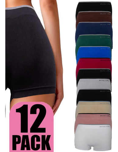 12 Pack Panty Boxer Dama Microfibra Suave Ajustado Colores