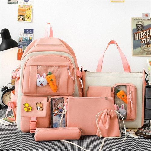 Kawaii 5pcs/kit Mochila Mujer Color Caramelo Mochilas Escola