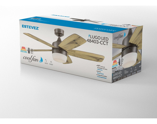 Ventilador de Techo Lugo Led 48403-cct 44 pulg Bronce Cinco Aspas Coolfan