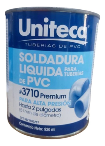 Pega Tuberia Pvc Soldad Liquida Alta Presion Galon 1/4 Unit