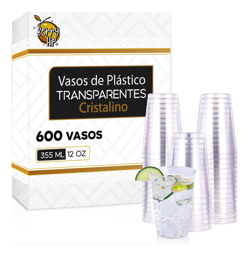 Vasos Desechables De Plástico 12 Oz Elegantes Fiesta, 600 Pz Color Transparente