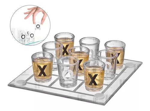 Jogo da Velha Shot Drink 9 copos de vidro Festa Amigos
