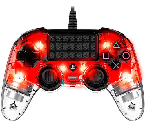 Mando Ps4 Nacon Compacto Iluminado Rojo Con Cable Color Cristal Rojo