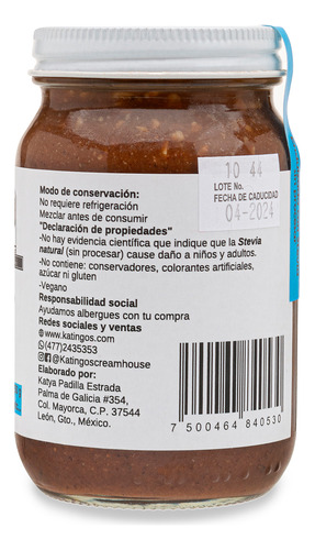 Crema De Avellana Con Chocolate, Natural Y Sin Azúcar, Marca Katingos 250g