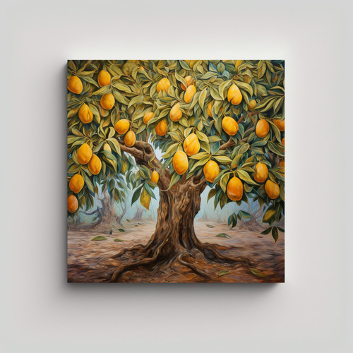 50x50cm Cuadro Abstracto Mango Tree: Pintura Estilo Óleo De