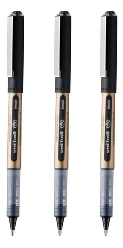3 Lapicera Roller Uniball Eye Ub150-10 Grueso Waterproof Color de la tinta Negro Color del exterior Oro