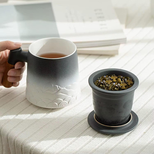 Taza Infusor De Te Filtros Para Te Infusor Con Taza Y Tapa Color Negro Con Blanco