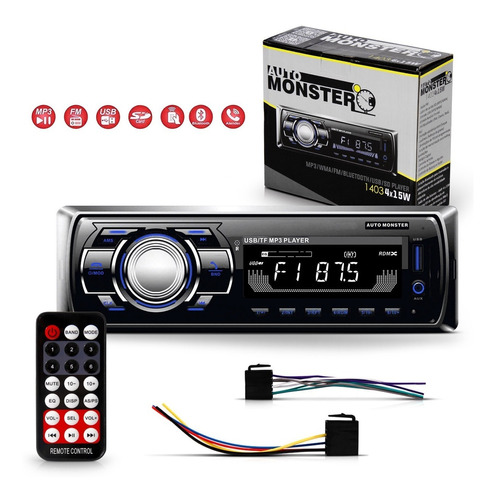 Mp3 Player 1 Din Auto Radio Fm Usb Bluetooth Sd Auxiliar 60w