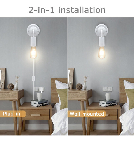 Feyaim Lámpara De Pared Industrial Con Cable De Enchufe De 5