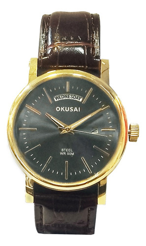 Reloj Okusai Hombre Okh0090-anl-7a Malla Cuero Calendario