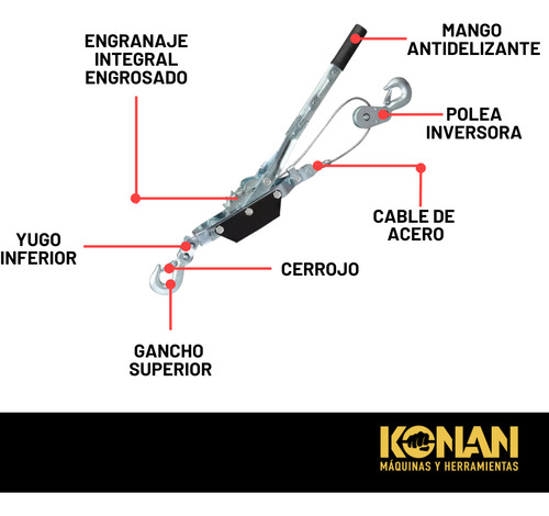 Aparejo Malacate A Palanca 4 Toneladas Konan Crique