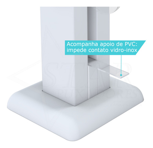 6 Coluna Torre Branca Blindex Inox 40 Cm 2 Furos