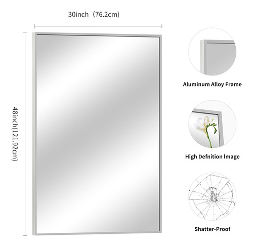 Espejo Marco Aluminio Rectangular Para Colgar Y Con Pie Blanco