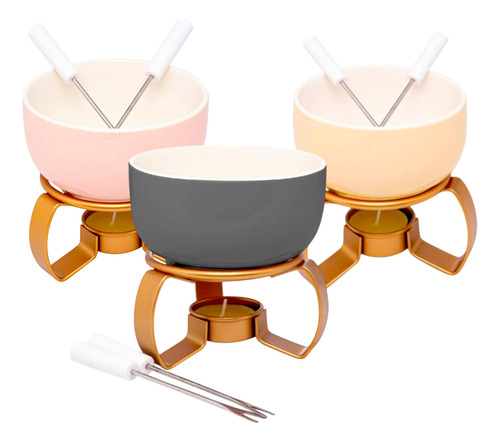 Panela Aparelho Conjunto Fondue Fundi Chocolate Queijo 4 Pç