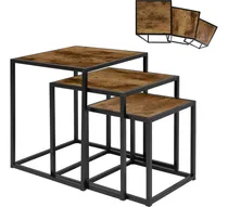 Comprar Set Mesas De Centro Madera 3 Pzs Minimalista Industrial Cafe