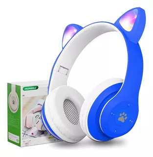 Audifonos Orejas De Gato Bluetooth 5.1 Led Diadema Ninos Color Azul