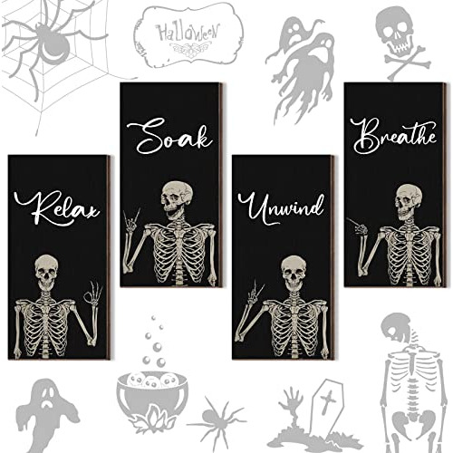 4 Piezas Halloween Baño Pared Decoración Skeleton Lxmmt