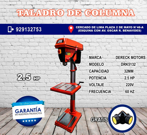 Taladro De Columna De 2.5 Hp Derek Motors