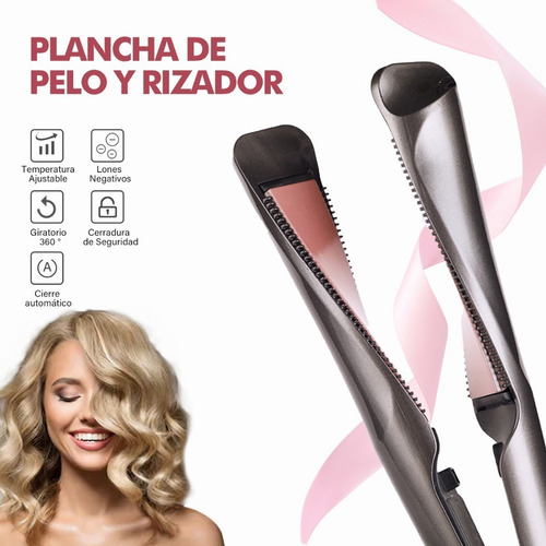Enderezador De Pelo 2 En 1 Ajustable Temperatura Rizador