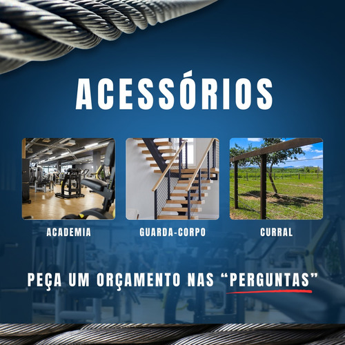 50 Metros Cabo Aço 1/8 Aa Revestido Nylon P/ Academia 6x19