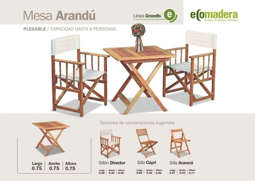 Imagen 5 de 8 de Mesa Madera Eucalipto Exterior Jardin Plegable 75cm Arandu