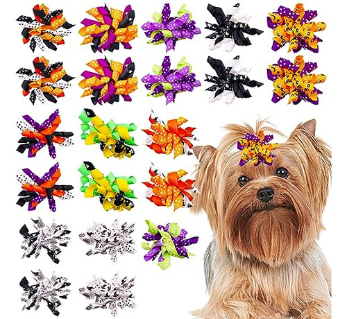 20pcs/10pairs Curly Dog Hair Bows With Rubber Bands For...
