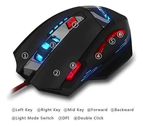 Mouse Para Juegos Zelotes T90 De 9200 Dpi, 8 Botones Program