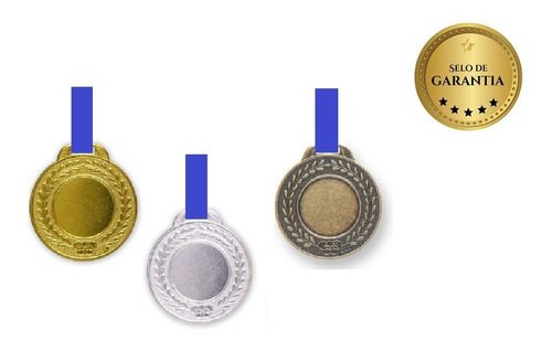 100 Medalhas Metal 44mm Lisa Ouro Prata Bronze Com Fita Aço