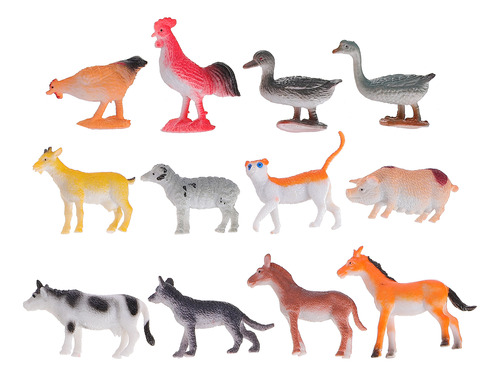 12 Figuras De Animales De Granja Imitadas Para Decoración De