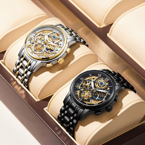 Reloj De Pulsera De Cuarzo Con Fecha De Tres Botones Para Ho