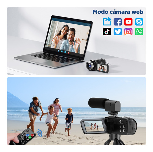 Cámara De Acción Webcam Videocamara Vlogging 4k 42mp 3in Mic