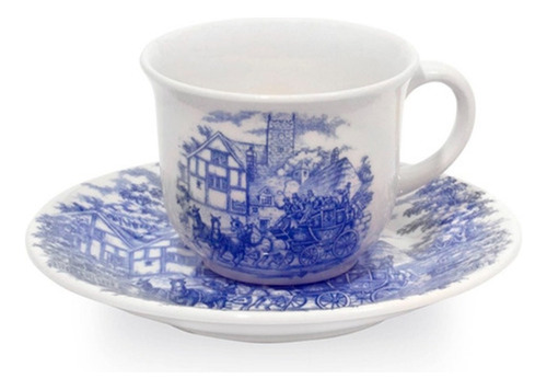 Set X6 Tazas De Té + 6 Platos De Te Cena Inglesa Biona Azul