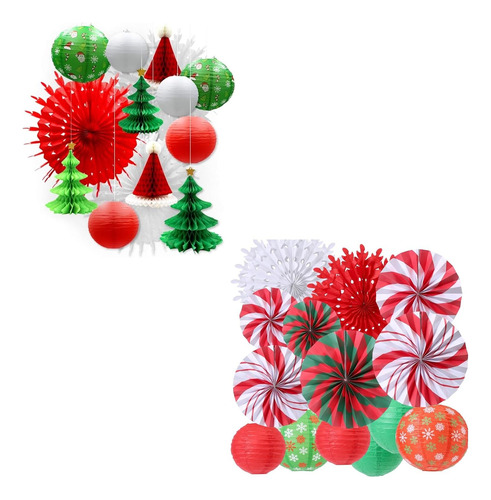 Surtido 3d Navidad Panal Papel Linterta Ventilador Decoració