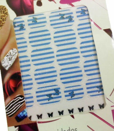 Imagem 2 de 3 de Adesivo Decalque Unhas Makeup Nails Listras Borbolet Glitter