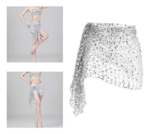 Moda Danza Del Vientre Hip Scarf Plata Plata El 160x50cm