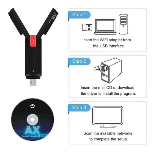 Imagen 4 de 4 de Adaptador Usb 3.0 Wireless Ax1800 Dual Band Wifi6 2 Antenas