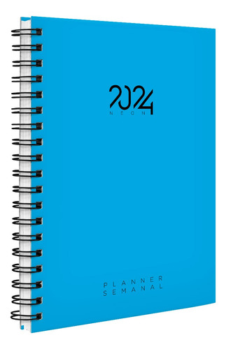 Agenda Planner Semanal Capa Dura Spot Neon Cores Azul Ano 2024