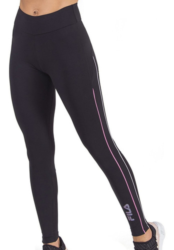 Calza Fila Dama Larga Deportiva Slim Fit  Negra Con Rosa