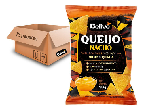 Tortilla Chips Belive Sabor Queijo Nacho 50g (12 Pacotes)