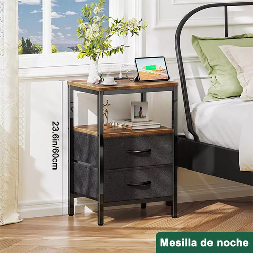 Banna Mesilla De Noche Vintage De 60 Cm Estación De Carga Con 2 Tomas De Corriente Y 2 Puertos Usb Energía A Tu Alcance 4 Zonas De Almacenamiento Robusta Y Estable