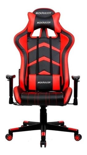 Cadeira de escritório Max Racer Aggressive AGG gamer ergonômica  preta e vermelha com estofado de couro sintético