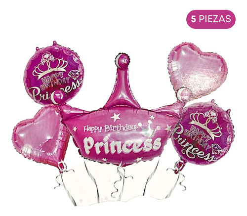 Kit 5 Globos Princesa Cumpleaños Decoración Fiesta Rosa