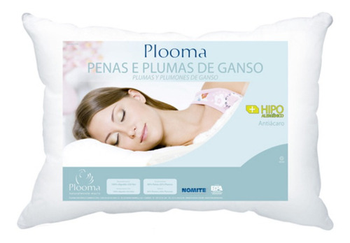 Travesseiro Plooma 80% Penas e 20%  e Plumas de Ganso tradicional 70cm cor branco