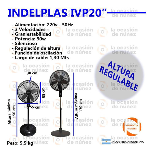 Imagen 2 de 7 de Ventilador De Pie 20 Electrico Piso 5 Aspas Altura Regulable
